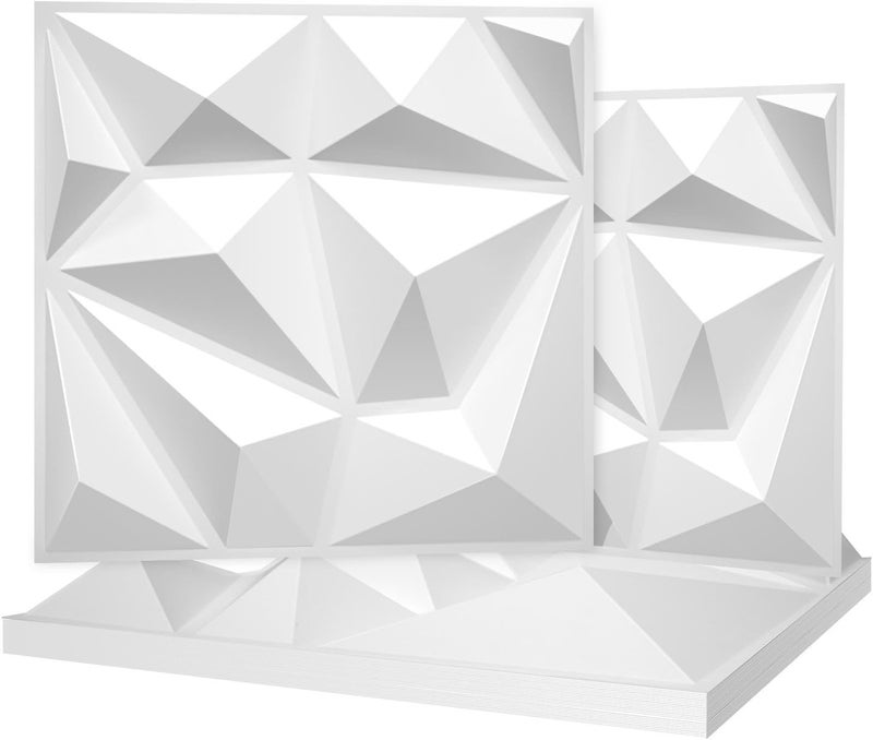 LEVOWAY 33 Pack Decorative 3D Wall Panels for Interior Wall Decor,12''x12'' White Diamond Design Accent Wall Panles for Living Room,TV Wall Background,Bedroom - Image 1